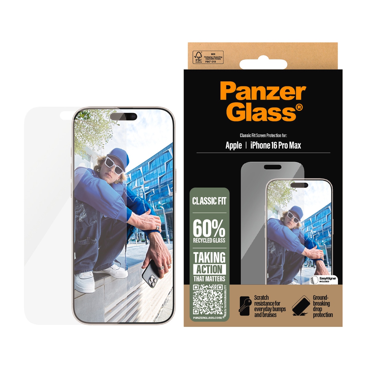 PanzerGlass Displayschutzglas »Classic Fit Screen Protection« für Apple iPhone 16 Pro Max Displayschutzfolie, Schutzfolie, Bildschirmschutz, kratz- & stossfest