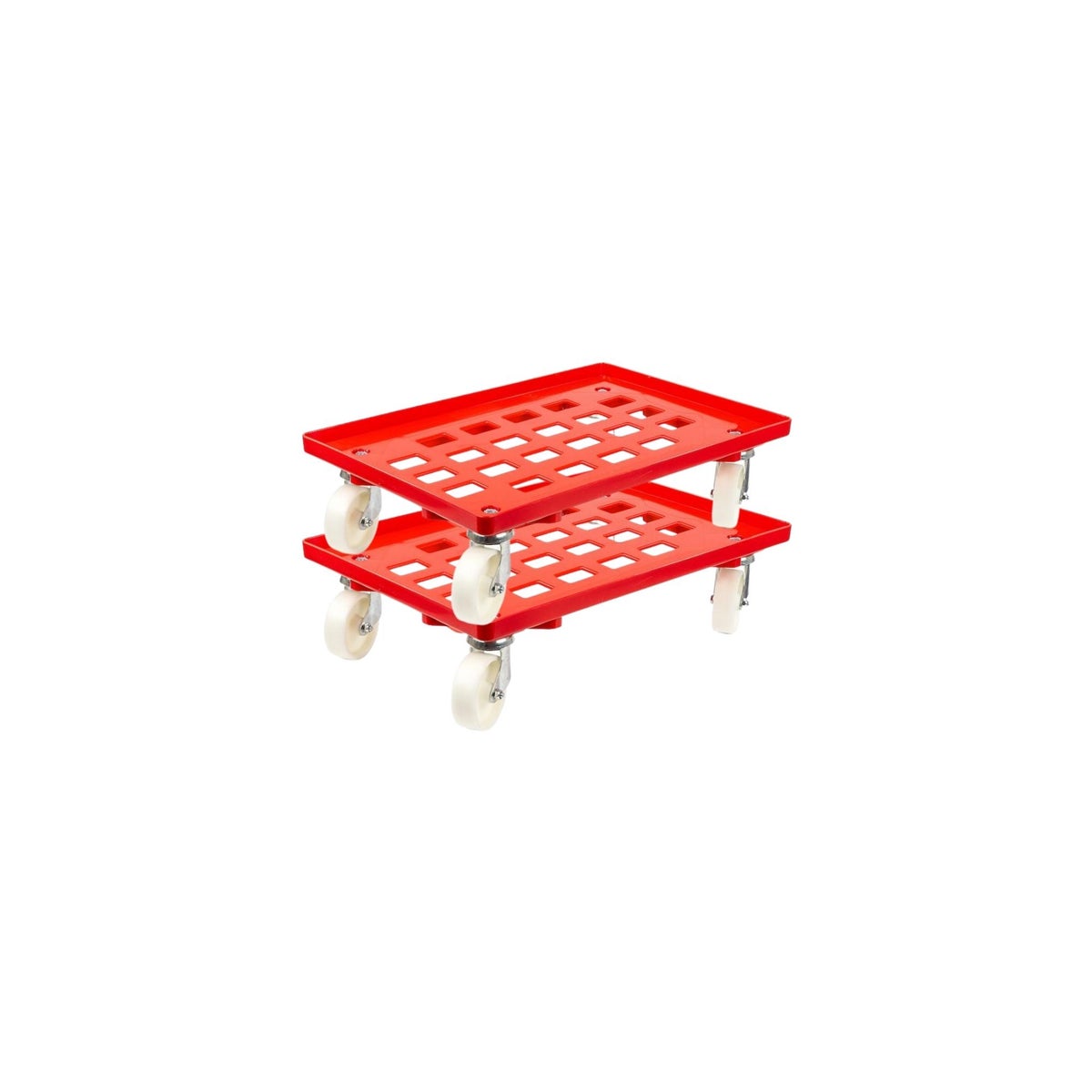 PROREGAL Voordeelset 2x Transportwagens voor Euroboxen 60 x 40 cm met Kunststof Wielen, Rood, Rooster, 2 Zwenkwielen en 2 Remwielen, Draagvermogen 300 kg