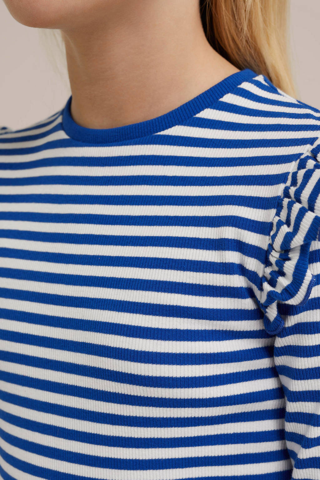 WE Fashion gestreepte longsleeve blauw/wit