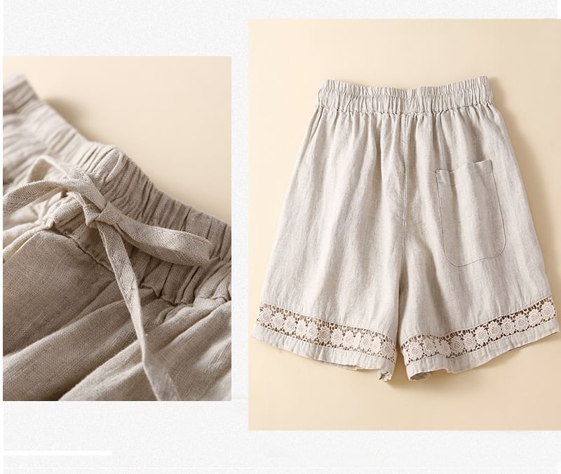 YARU - Shorts met trekkoord in de taille en kantpaneel