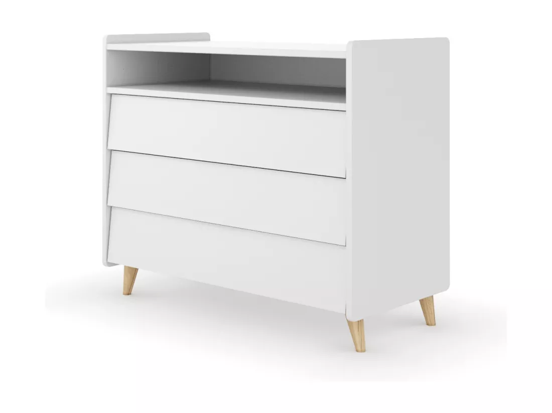 Commode 3 tiroirs bois massif blanc et bois PETER