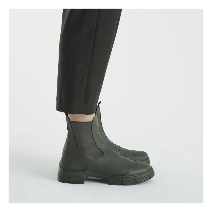 Ganni Chelsea Boots Basses Gomme Recyclée | Vert kaki