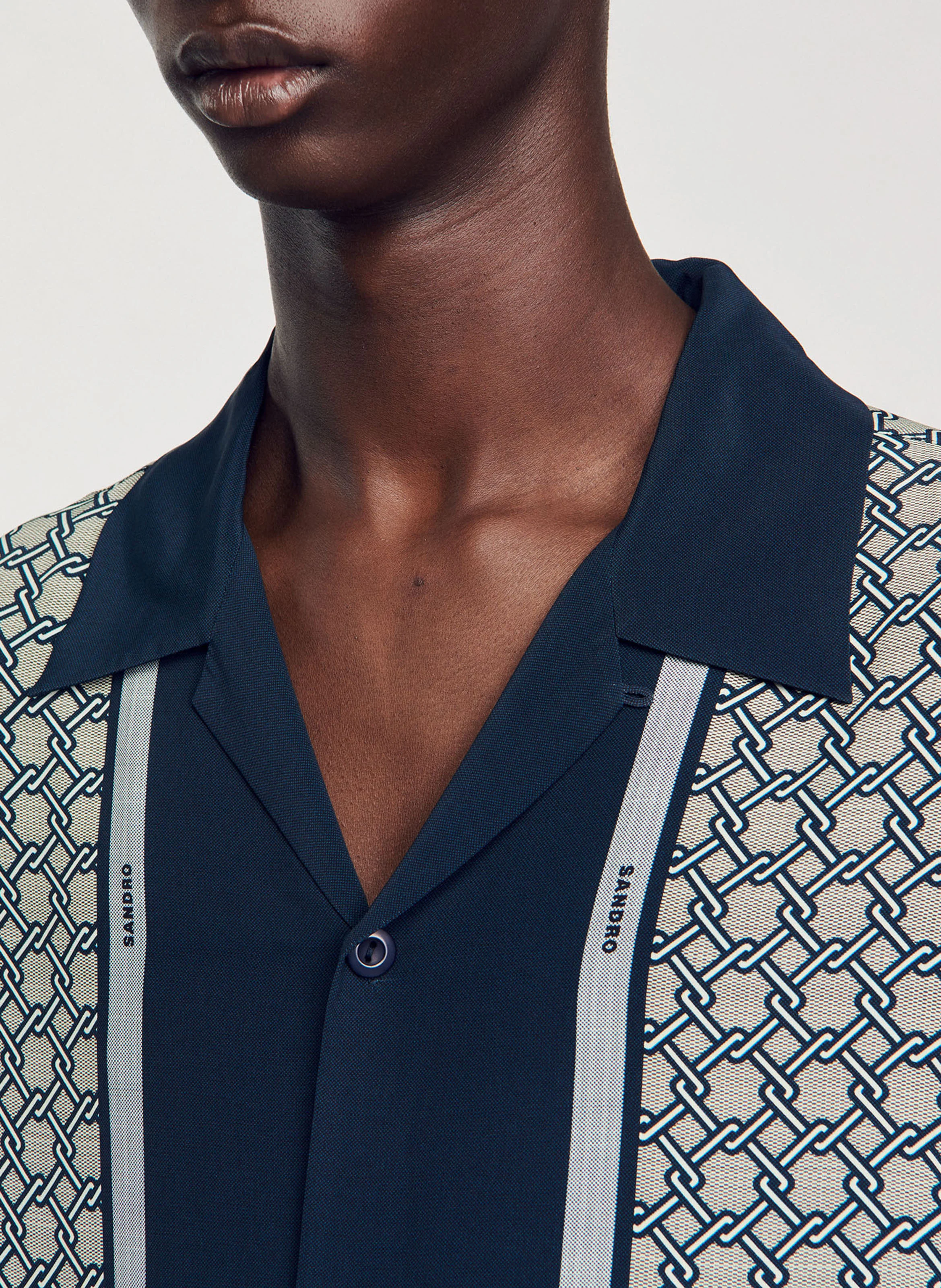 Chemise fluide col cubain imprimée | Bleu