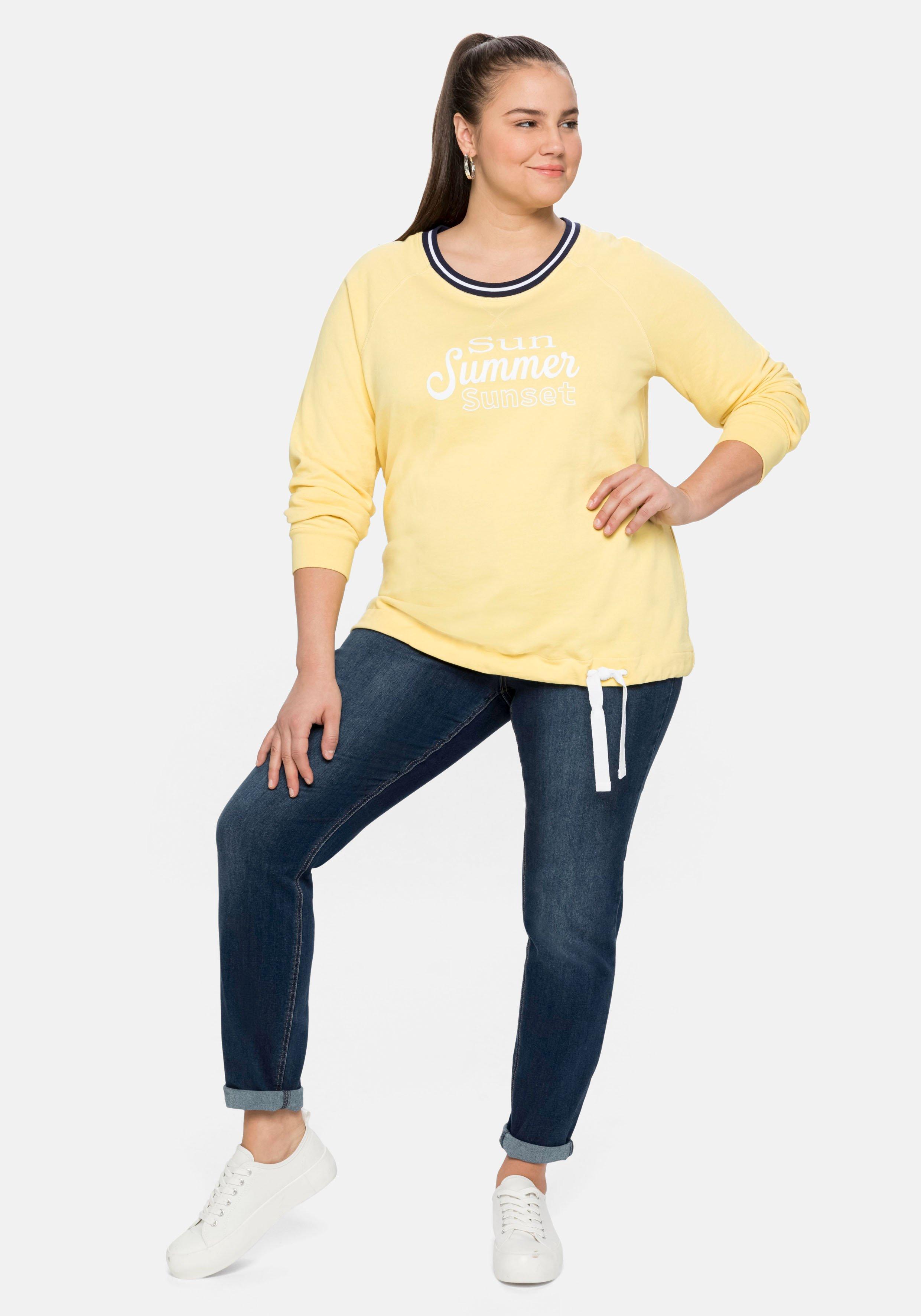 Sweatshirt mit Frontdruck und Kontrast-Rundhals
