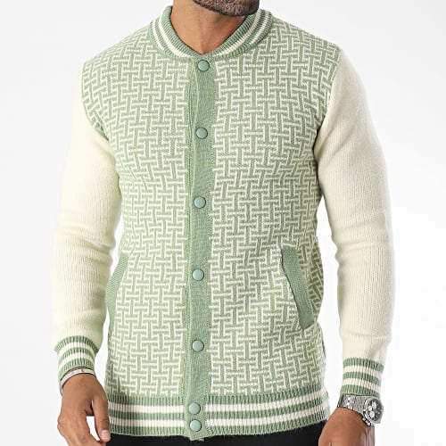 Pull Boutonné Vert Beige