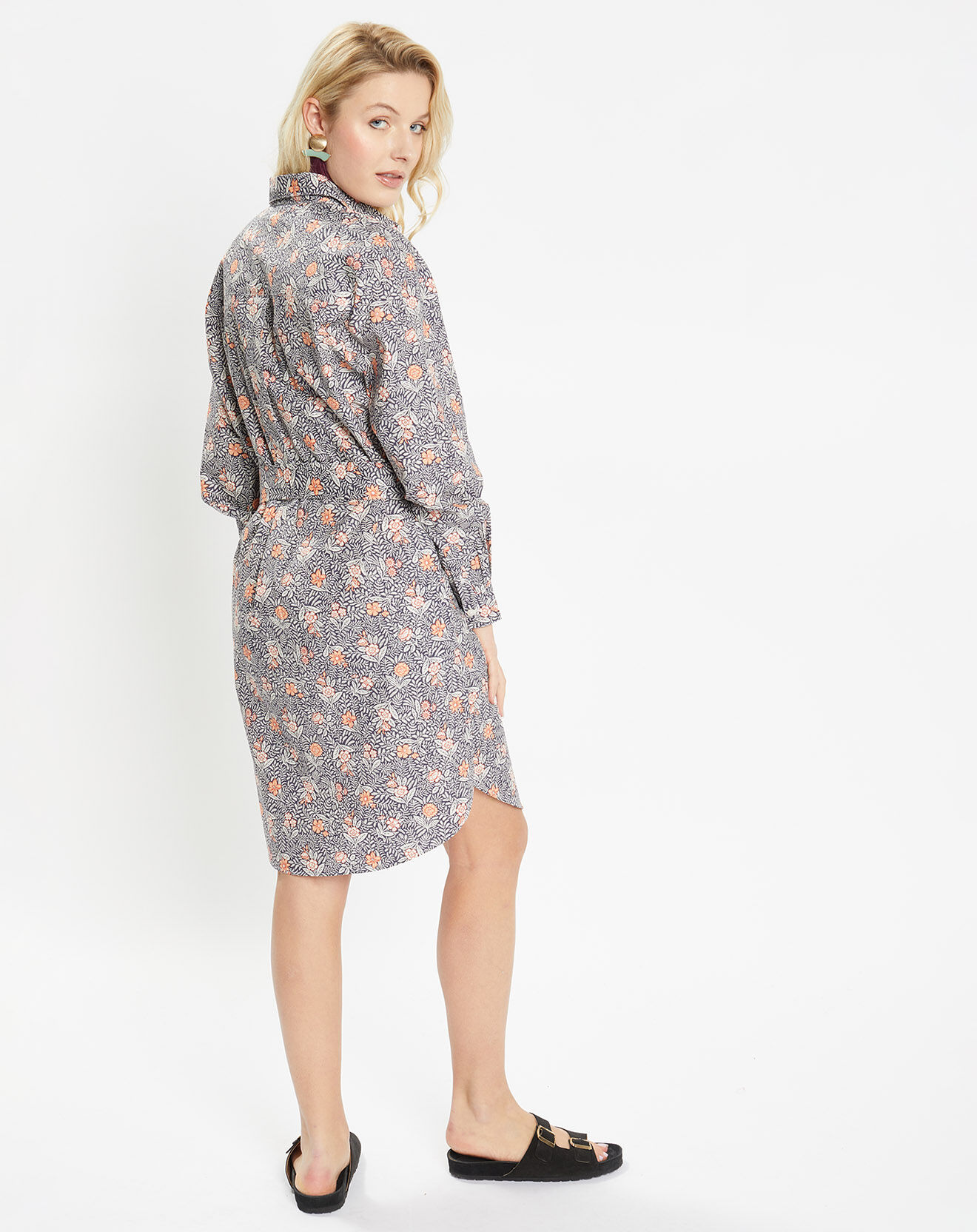 Jodhpur Robe chemise en Coton Arche liberty bleu marine/orange