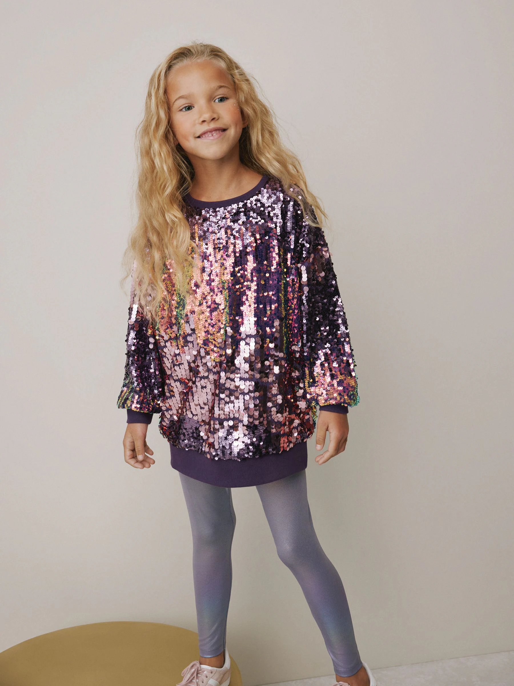 Roze - Set met paillettensweatshirt en legging met folie (3-16jr)