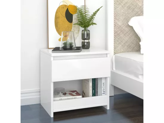 Tables de chevet 2 pcs Blanc brillant 40x30x39 cm Aggloméré
