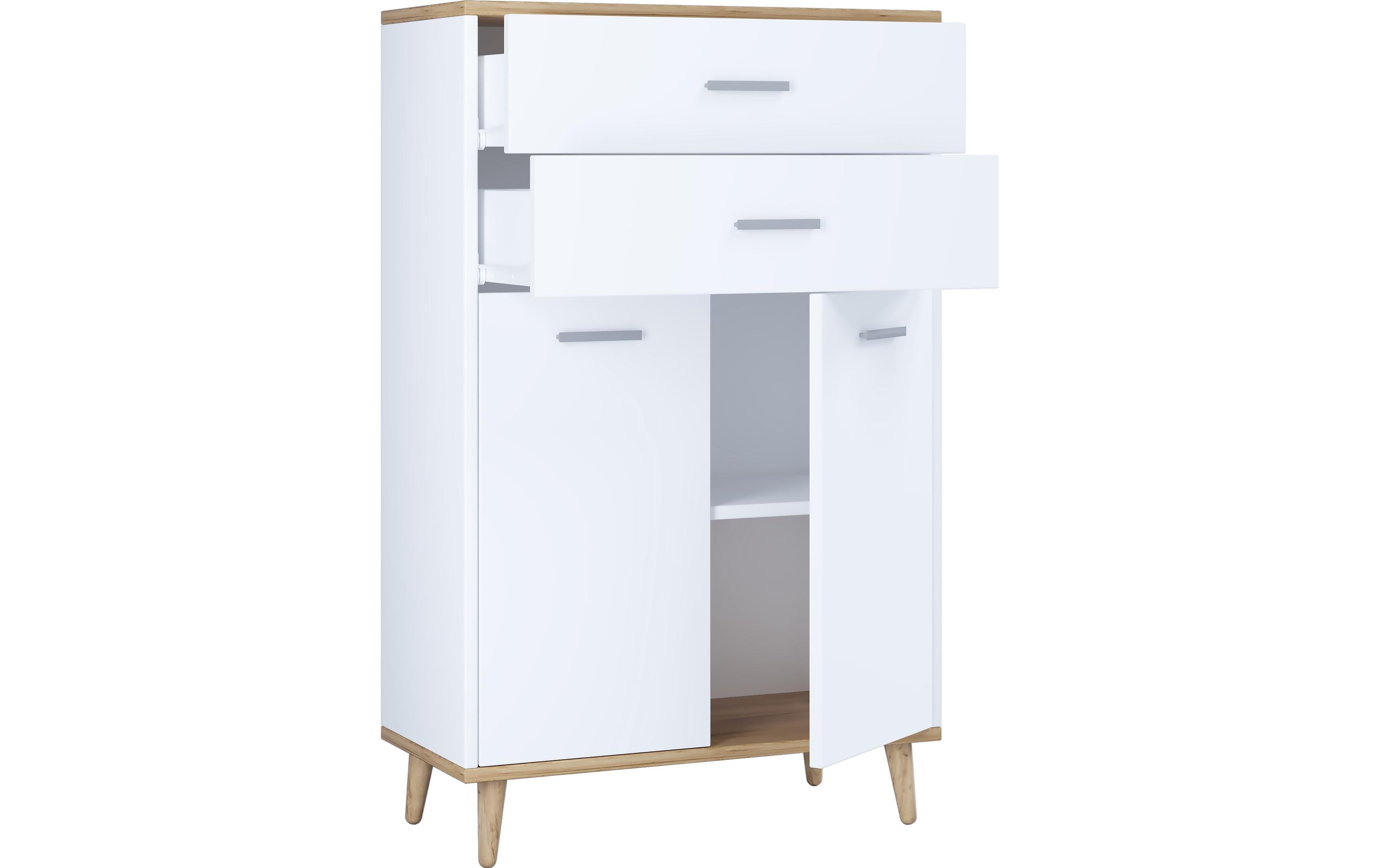 Kommode Lindas 60 x 97 cm, Weiss/Honig-Eiche<br>Aufbewahrungsschrank