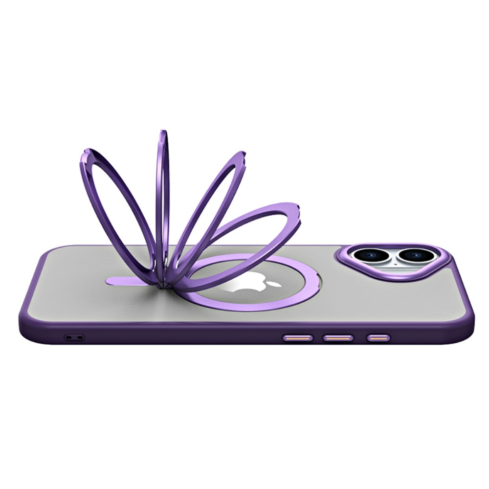 iPhone 16 MagSafe Hybrid Hardcase Hülle mit Acryl Rückseite und TPU Bumper   Kickstand Aufsteller - Grau / Transparent