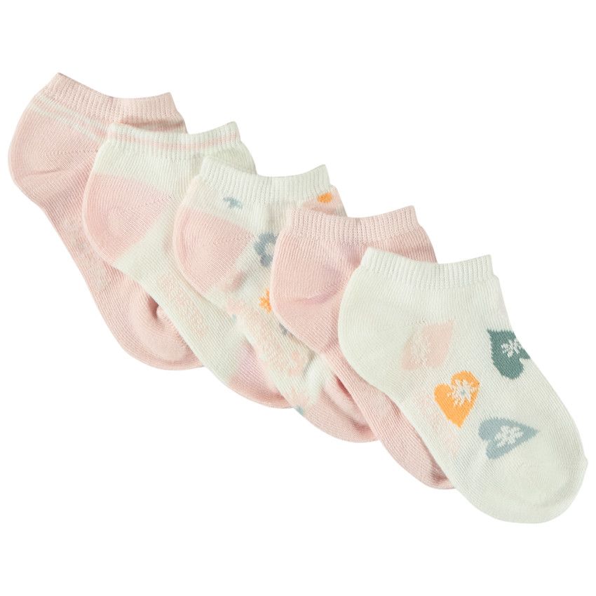 Lot de 5 paires de chaussettes courtes fantaisie pour fille - Rose