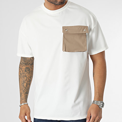 Tee Shirt A Poche Poitrine Beige Clair Camel