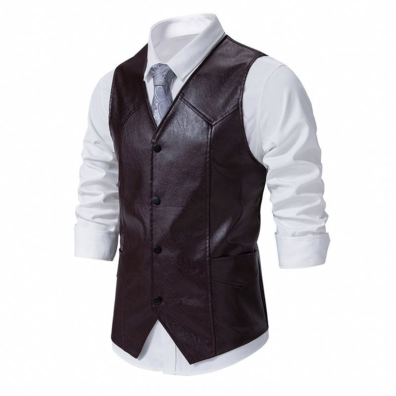 YIKES - Kunstleren V-hals vest met knoopjes
