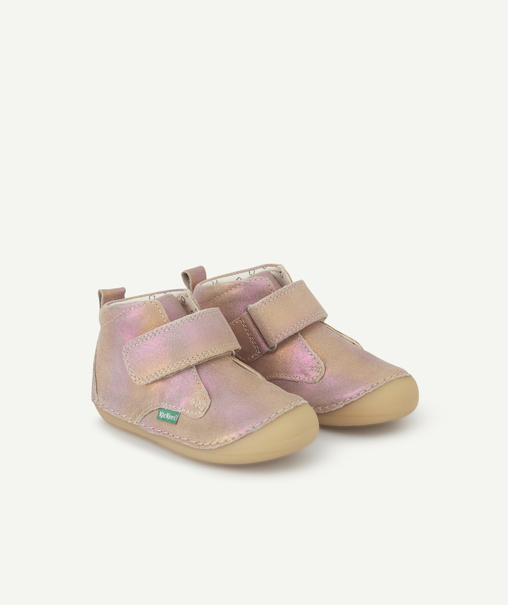 KICKERSBOTTINES BÉBÉ FILLE SABIO EN CUIR ROSE MULTICOLORE AVEC SCRATCH
