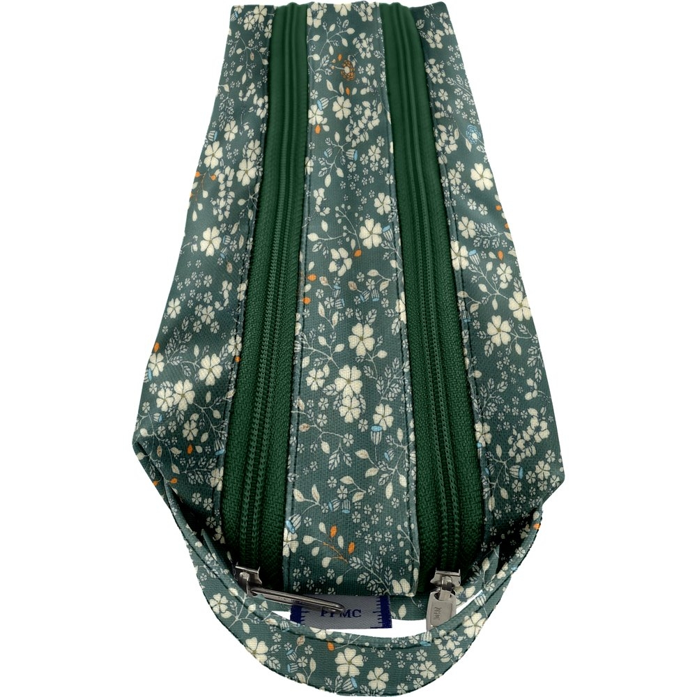 Trousse Double Compartiment Fleuri Kaki