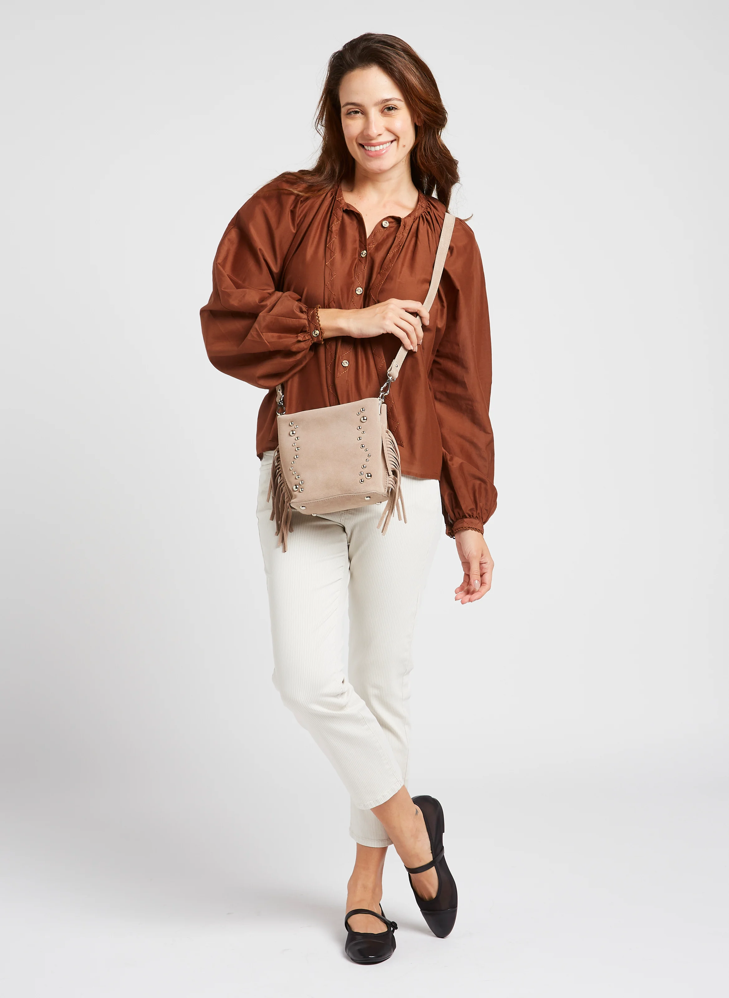 AURELIA - Sac seau en cuir velours | Marron