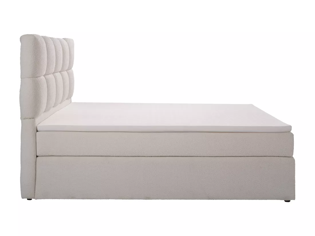 Ensemble complet boxspring tête de lit + sommiers + matelas + surmatelas - 160 x 200 cm - Tissu bouclette - Beige - MILLONA de YSMÉE