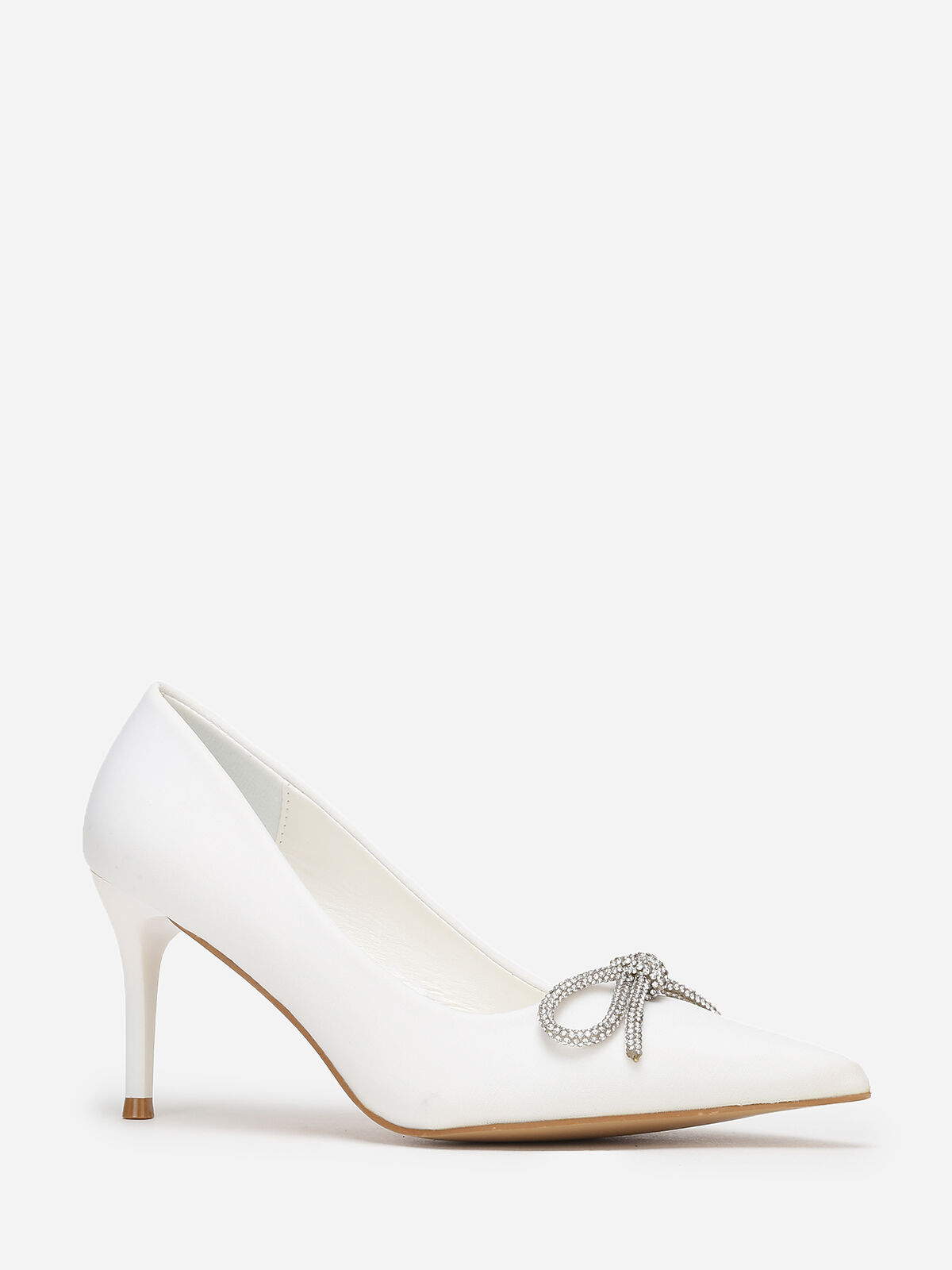 Escarpins pointus avec nœud en strass- Blanc