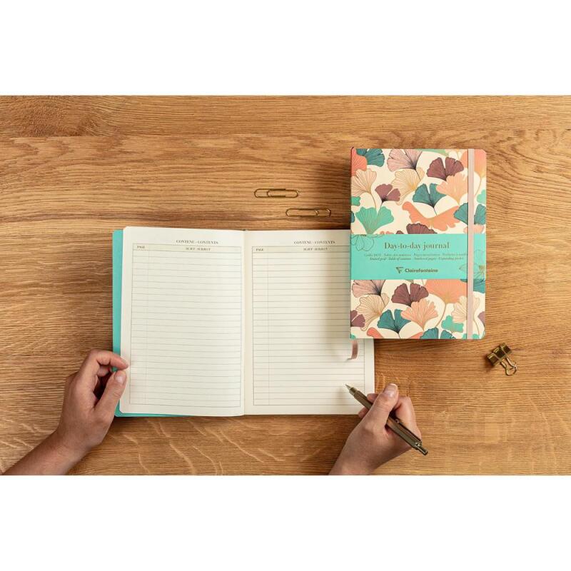 Gaïa beige, DaytoDay journal A5 14,8 x 21 cm, 192 pages, dot, pochette à soufflet au dos, marquepage, fermeture élastique, ass.