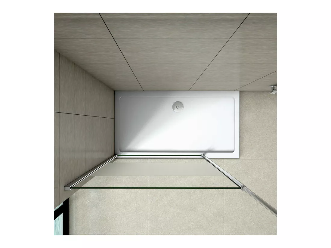 Paroi de douche à l'italienne 100x200cm avec barre de fixation au plafond 203-320cm, en 8mm verre bande centrale dépolie