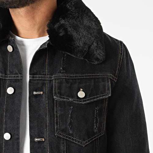 Veste Jean A Col Fourrure M2106 Noir