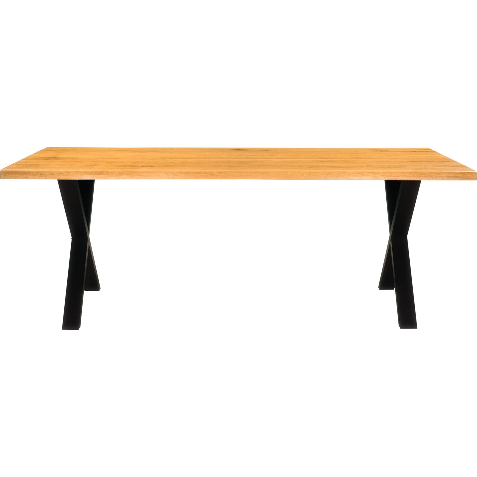 Tisch Flims Eiche massiv, Baumkante, X-Fuss 180 x 76 x 90 cm