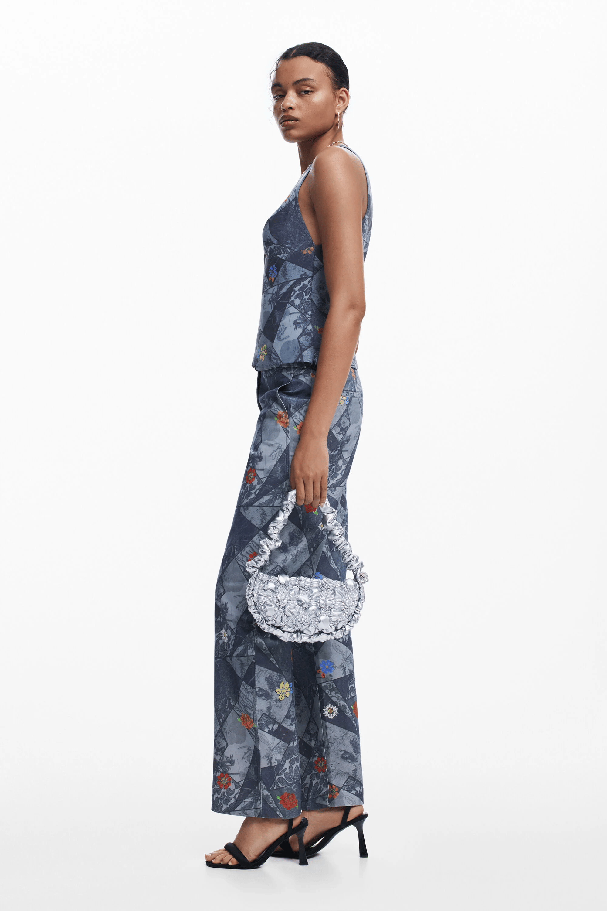 Top décolleté V patchwork | Bleu