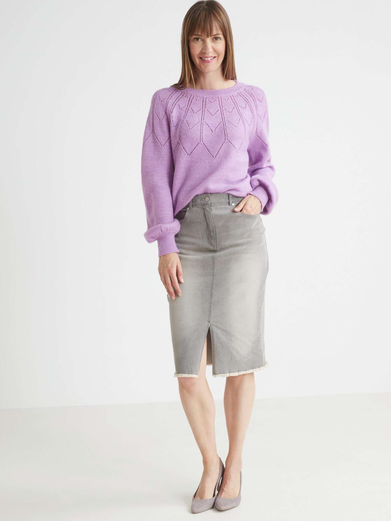 Jupe droite en denim extensible