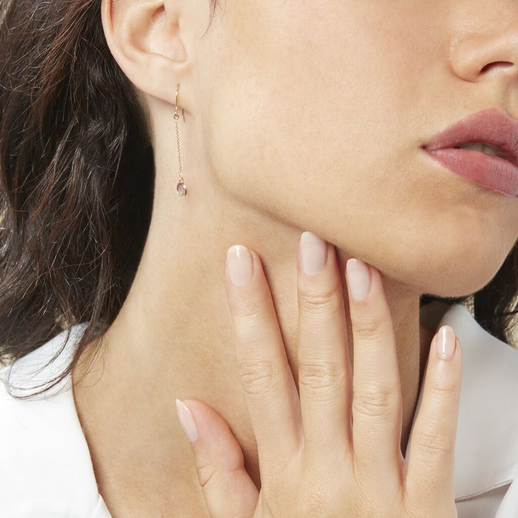 Boucles D'oreilles Pendantes Arenale Or Jaune Amethyste