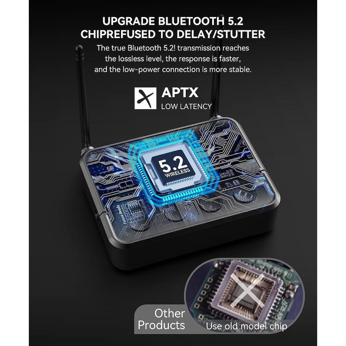 NÖRDIC Bluetooth 5.2 trådløs sender dual link mottaker DAC Qualcomm aptXLL aptX HD 3,5 mm AUX RCA optisk