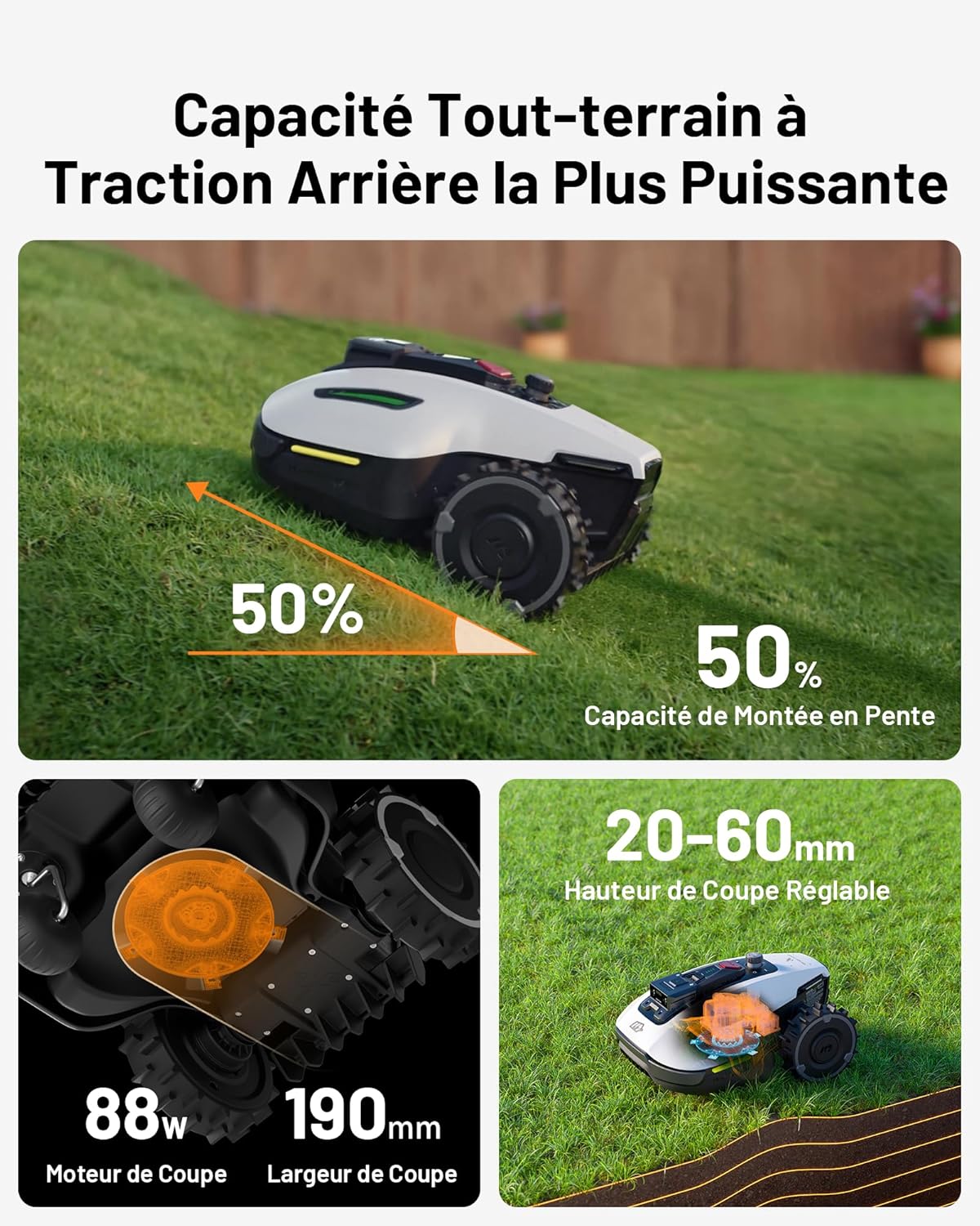 MAMMOTION YUKA Mini 500 Robot Tondeuse sans Fil Périphérique, NetRTK+Vision, Aucune Antenne RTK Requise, Recommandé 500 m², Pente à 50%, Cartographie Automatique, avec Module 4G