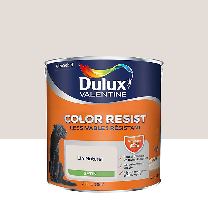 Peinture murs et boiseries Color Resist Dulux Valentine satin lin naturel 2,5L