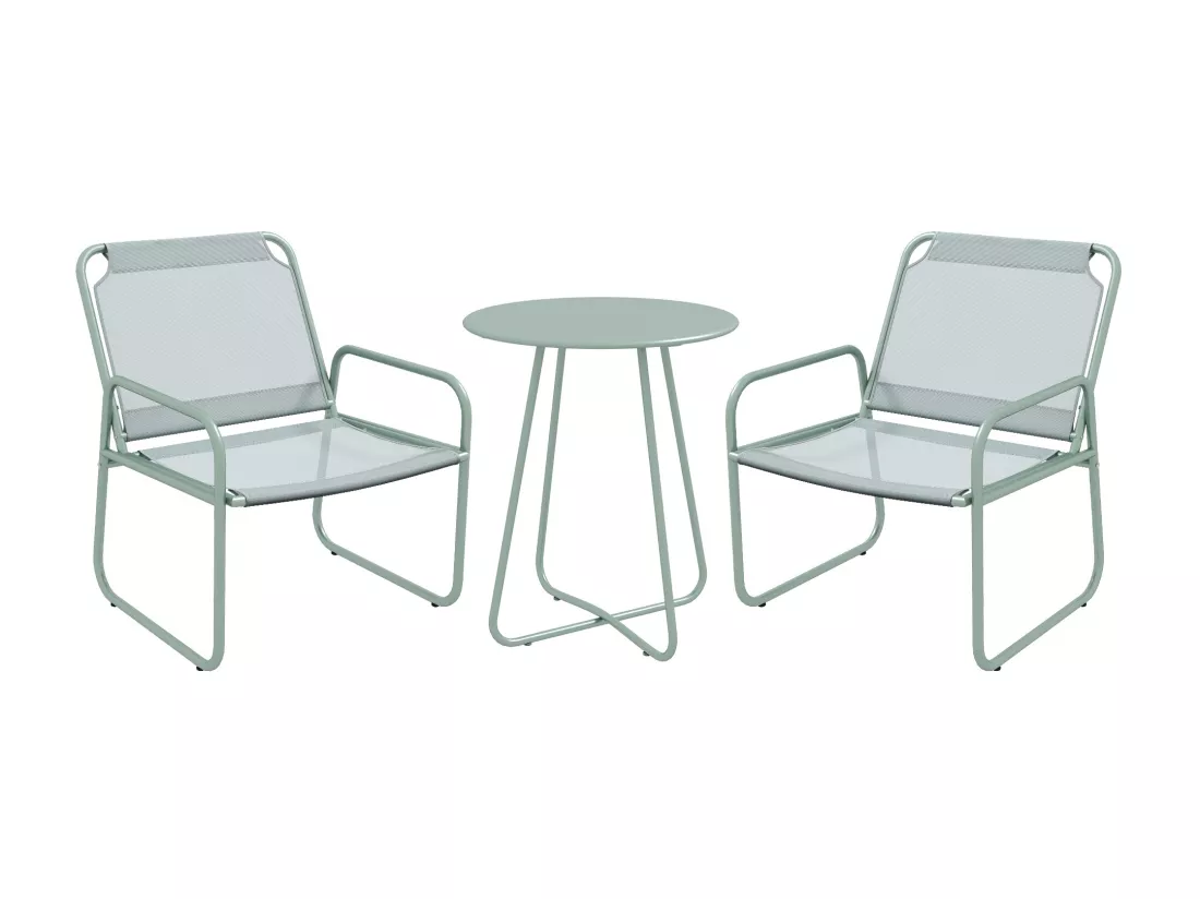 Ensemble salon de jardin 3 pcs 2 fauteuils et table ronde vert