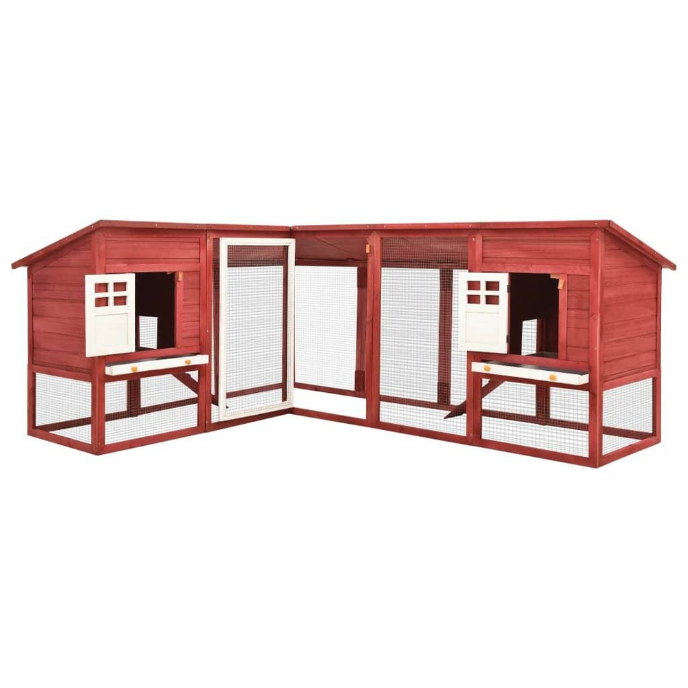 Clapier d'extérieur 250 x 192 x 105 cm avec piste rouge et blanc bois de sapin