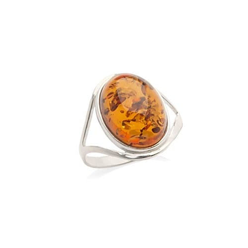 Bague argent ambre cognac - taille 58 mm