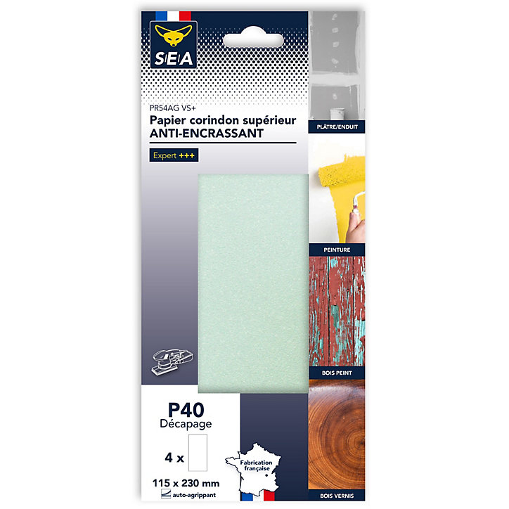 Papier abrasif anti-encrassant 115 x 230 mm grain 40 non perforé, lot de 4