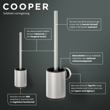 Tiger Cooper toiletborstel met houder RVS geborsteld / Zwart