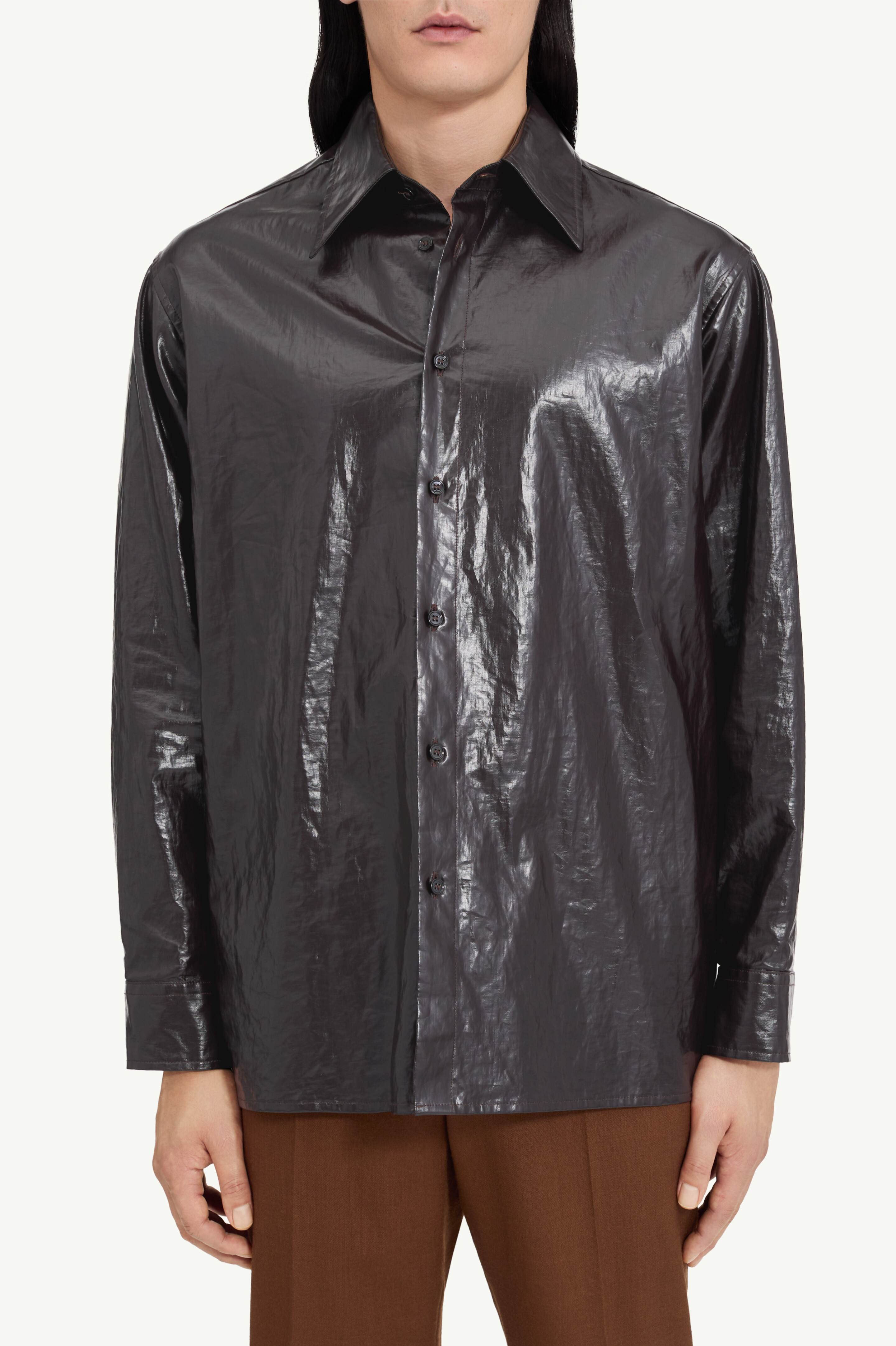 Chemise brillante en lin à manches longues pour homme | MM6 Brun