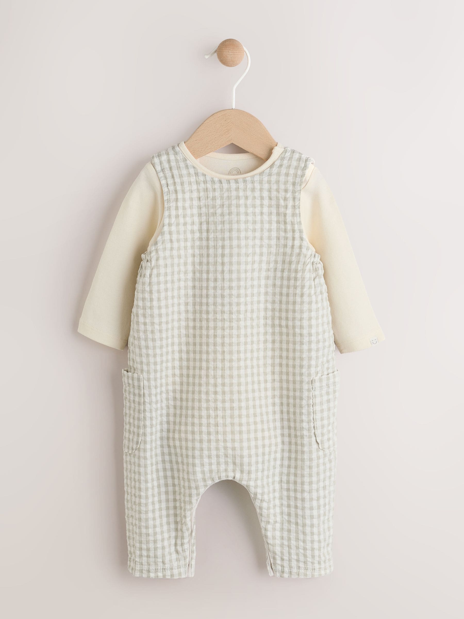 Groen geruit - Geweven bretelbroeken en bodysuit babyset (0mnd -2jr)