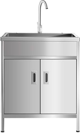 Vrijstaande RVS Keukengootsteen - Wasbak met Kast en Uittrekbare Kraan - 55x45x70cm