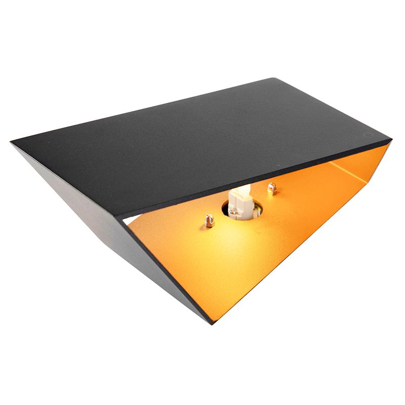 Design wandlamp zwart met gouden binnenkant - Fold