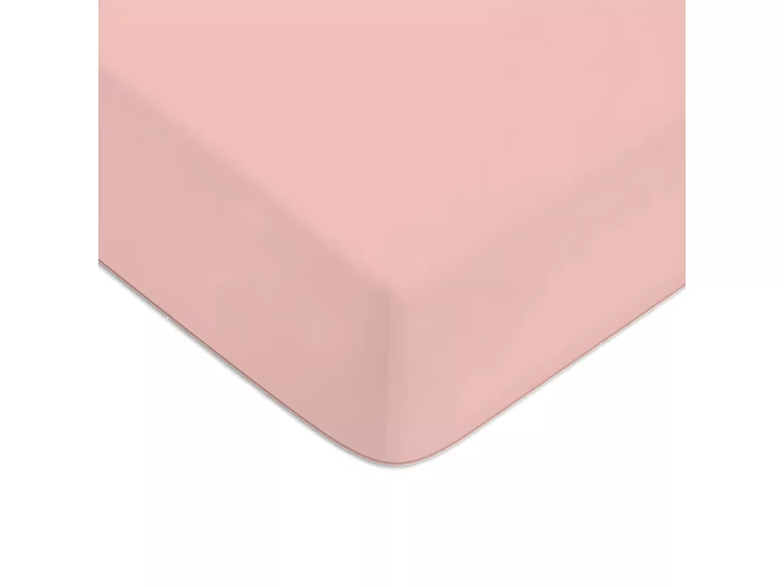Drap housse en coton 57 fils uni bonnet 25cm rose 140x200cm