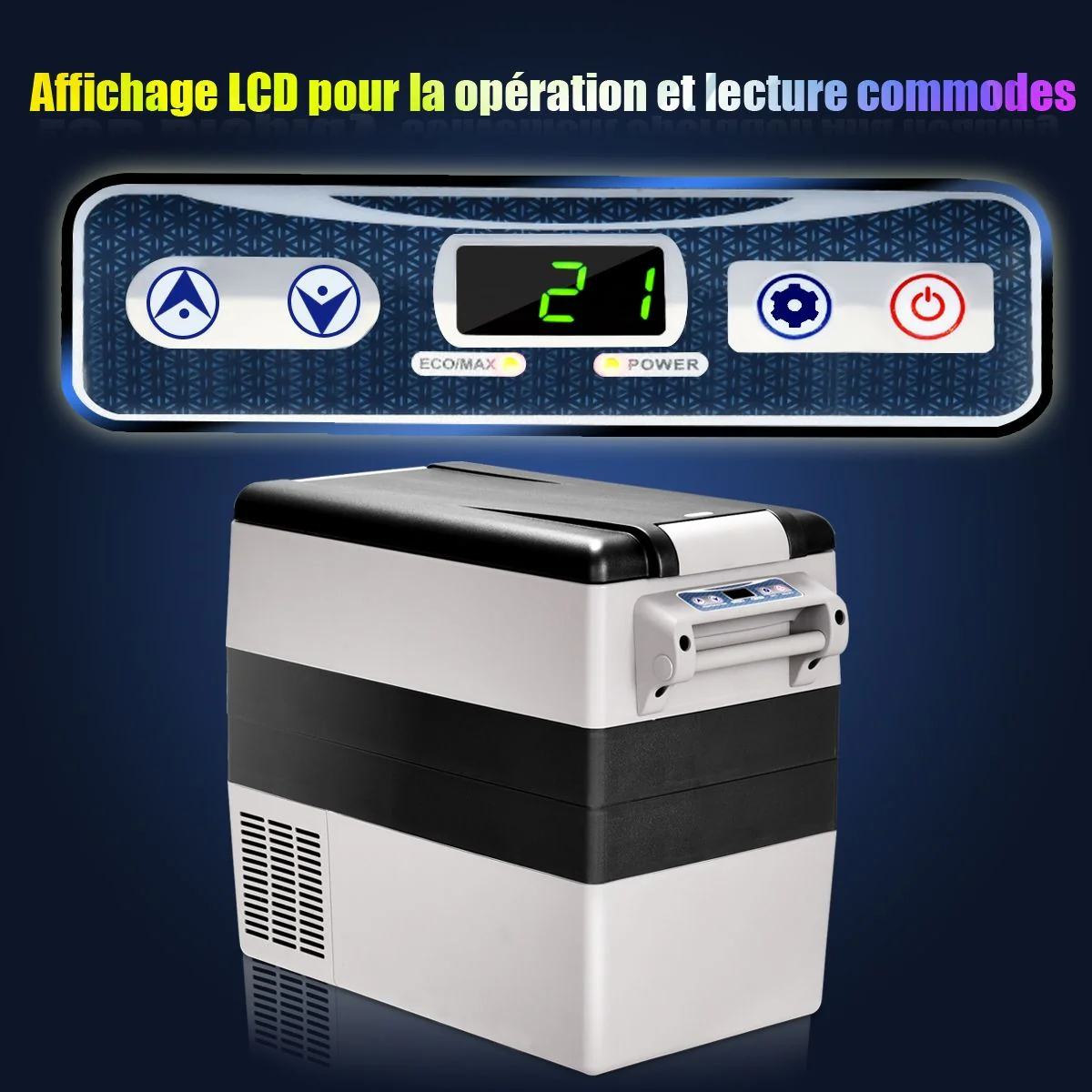 Réfrigérateur 52l de Voiture -20℃/+10℃ Mini Réfrigérateur Portable Ecran Lcd Adaptateur 69x34,5x52,5cm Noir+Gris