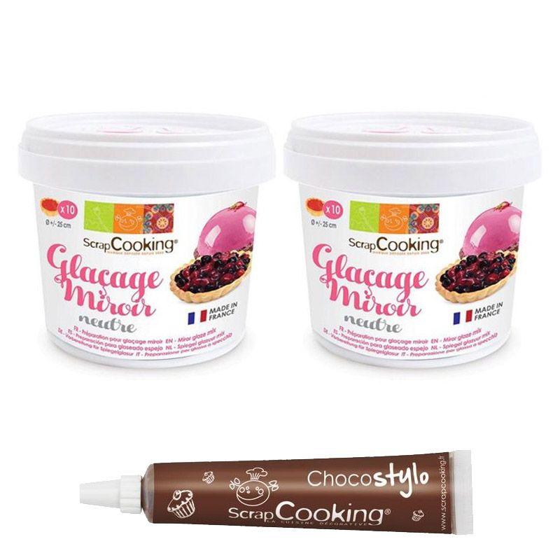 Préparation glaçage miroir neutre 440 g + 1 Stylo chocolat Scrapcookin