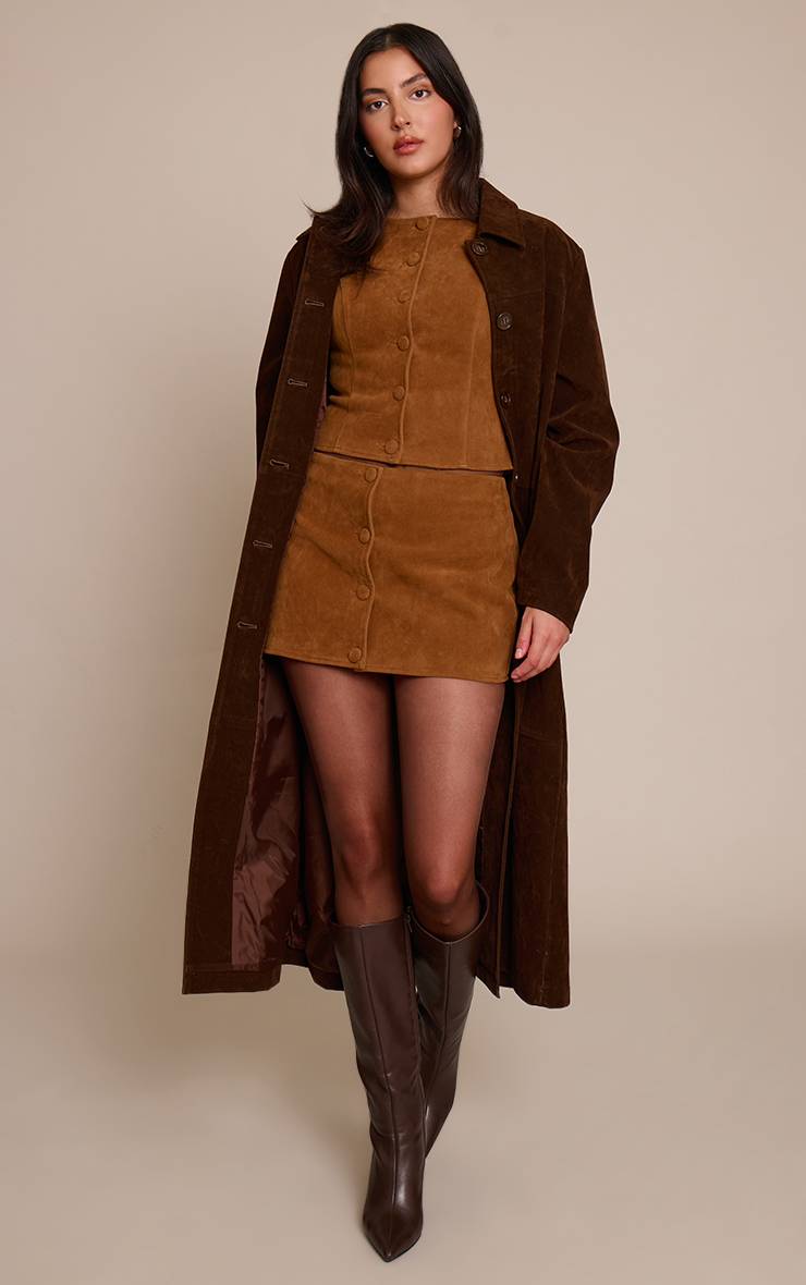 Marron Ensemble Coordonné Gilet Boutonné En Synthétique