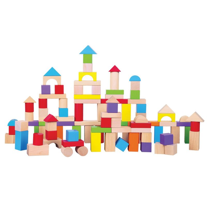 New Classic Toys Fargerike Byggeklosser i Tre, 100 stk.