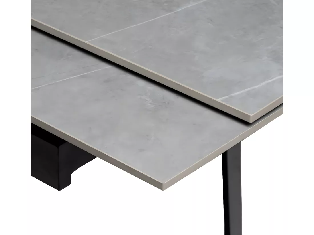 Table rectangulaire extensible plateau porcelaine et pieds métal noir Konty-Couleur Gris-Largeur 180/220/260 cm