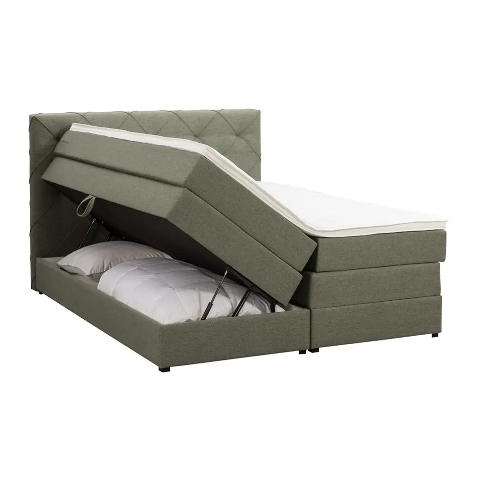 Boxspring met opbergruimte Liv geruit - groen - 140x200 cm