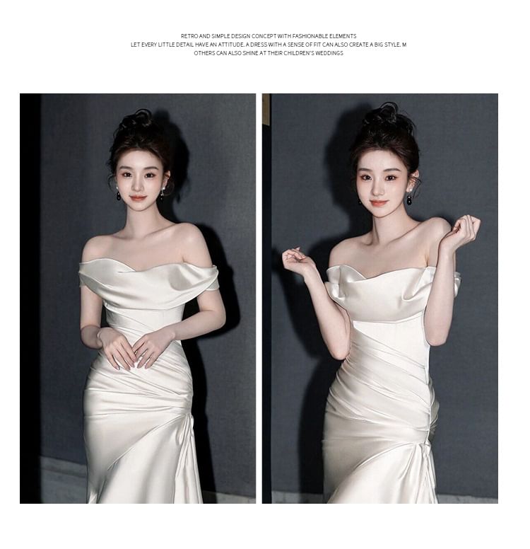 Yolarnte - Off Shoulder Effen Zeemeermin Trouwjurk