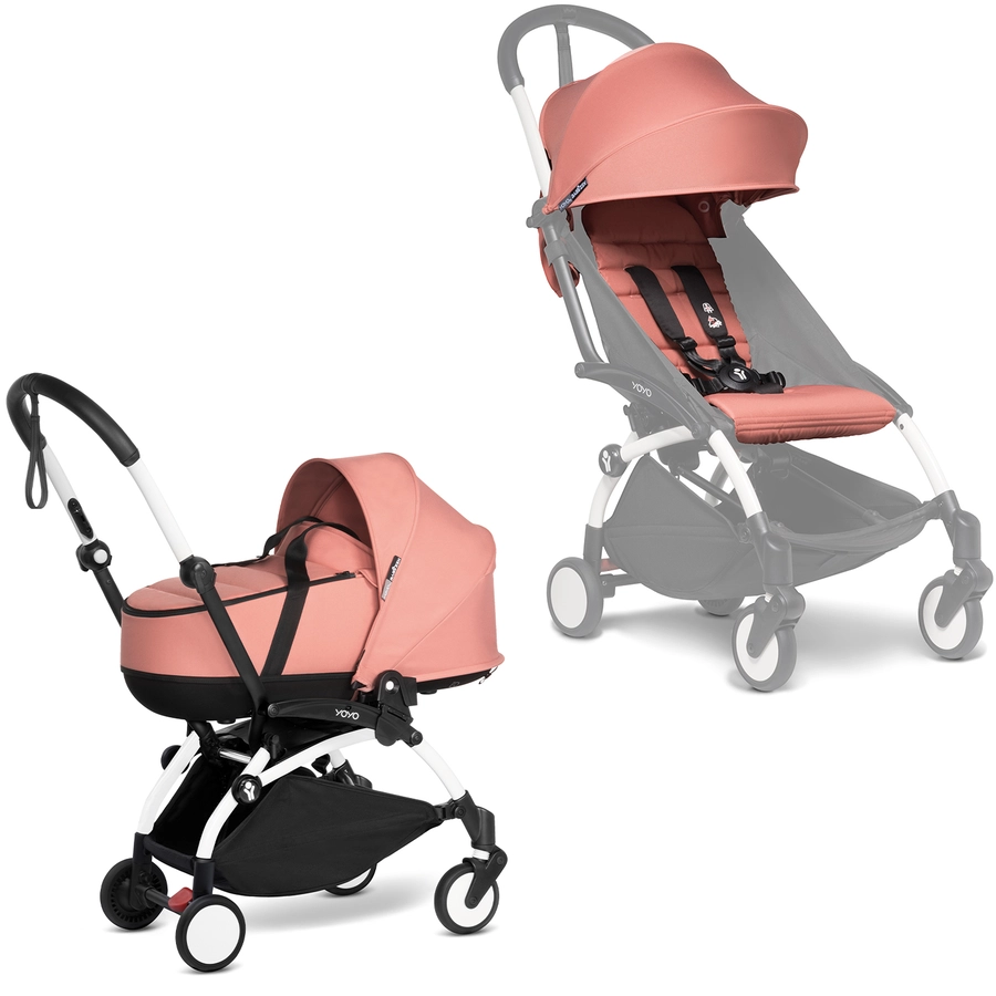 BABYZEN Kinderwagen YOYO2 0+ White mit Liegewanne und Textilset Ginger